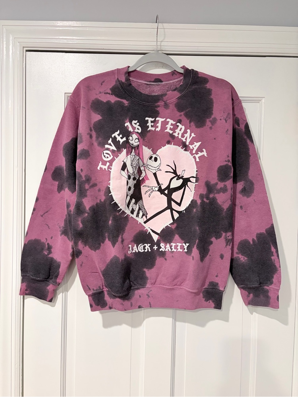 Disney Pink and Black Tie-Dye 'Love Is Eternal' Jack & Sally Crewneck Sweatshirt